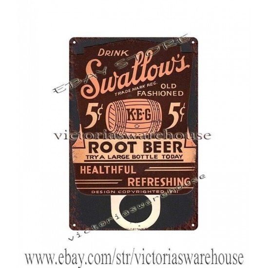 Artículos para el hogar decoración años 40 golondrinas raíz cerveza pub café alcohol metal letrero de hojalata