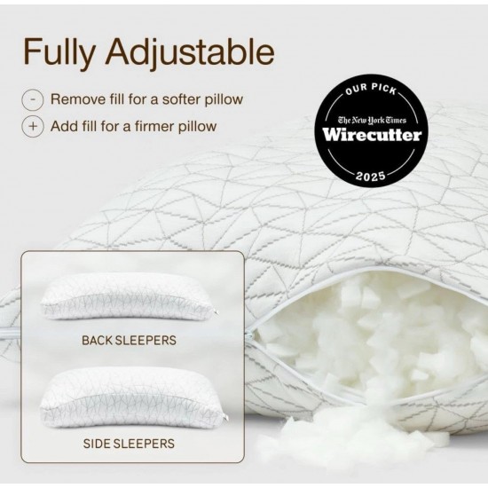 Almohada de espuma viscoelástica de corte transversal ajustable Coop Home Goods original King Crescent