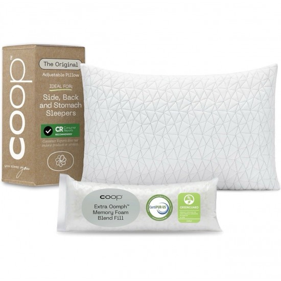 Coop Home Goods Cool+ Almohada Ajustable Talla Queen Plus Gel Espuma con Memoria Nuevo en Caja