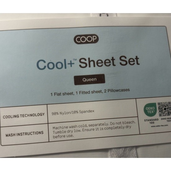 Juego de sábanas de refrigeración Coop+ Home Goods tamaño queen 4 piezas CoolSpa blanco nuevo en caja