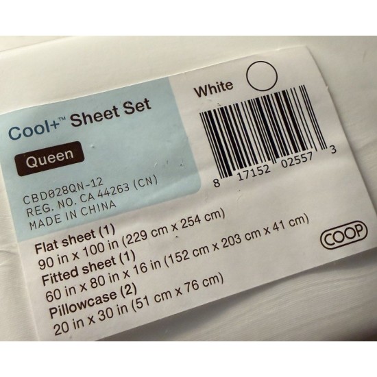 Juego de sábanas de refrigeración Coop+ Home Goods tamaño queen 4 piezas CoolSpa blanco nuevo en caja