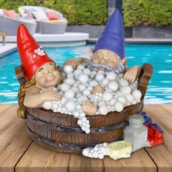 Gnomos de baño de burbujas Cafele Solar Good Times, divertidos gnomos de jardín pareja en baño