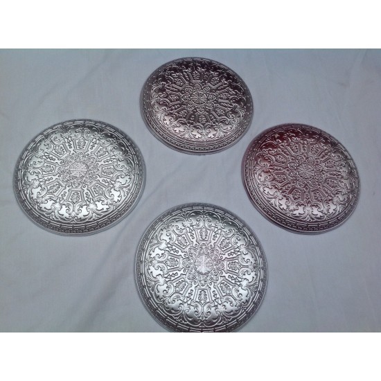 Juego de platos de metal/vidrio plateado rojo rubí/rojo para el hogar
