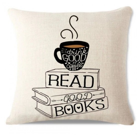 Funda de almohada con cojín para leer libros C1 para beber buen café pila libros