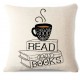 Funda de almohada con cojín para leer libros C1 para beber buen café pila libros