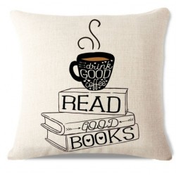 Funda de almohada con cojín para leer libros C1 para beber buen café pila libros