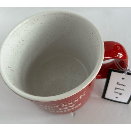 Taza de café Home Goods Is My Cardio roja moteada 16 oz