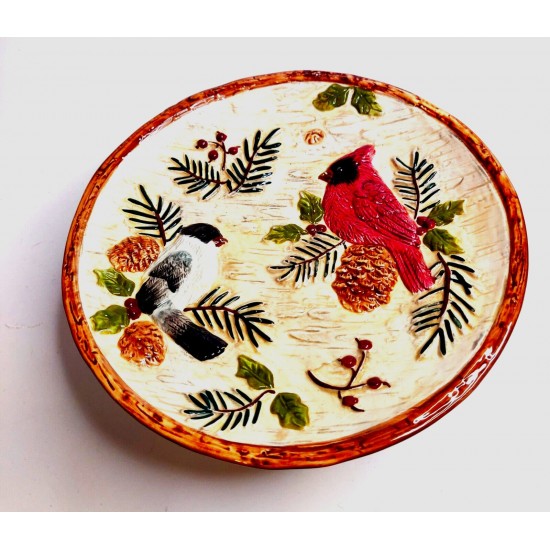 Plato de galletas Sonoma Home Goods 3D patrón Knollwood Chickadee & Cardinal 8 pulgadas