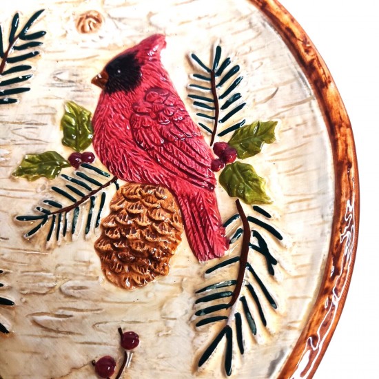 Plato de galletas Sonoma Home Goods 3D patrón Knollwood Chickadee & Cardinal 8 pulgadas