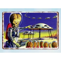 Mars Attacks! Letrero de hojalata de metal Norman Saunders 1962 decoración de artículos para el hogar