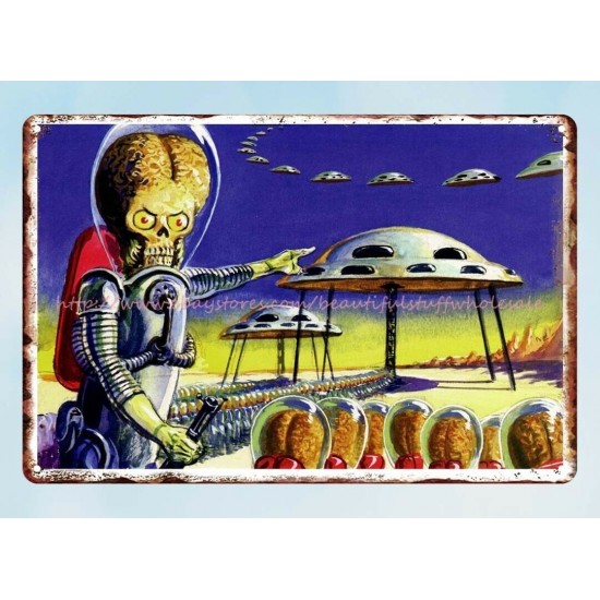 Mars Attacks! Letrero de hojalata de metal Norman Saunders 1962 decoración de artículos para el hogar