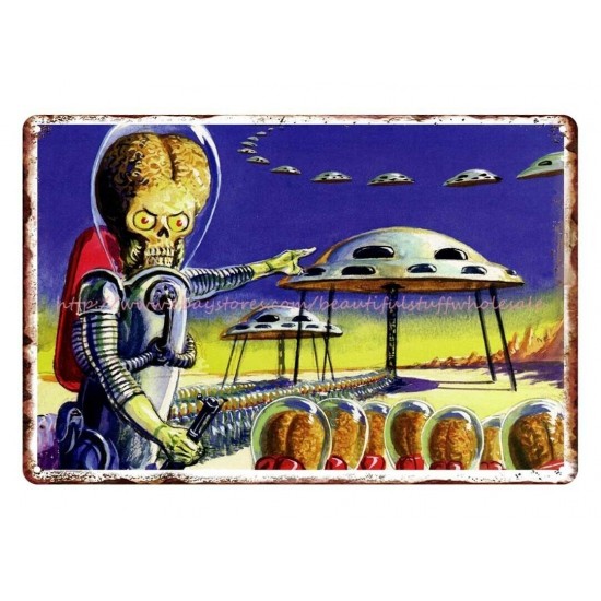 Mars Attacks! Letrero de hojalata de metal Norman Saunders 1962 decoración de artículos para el hogar