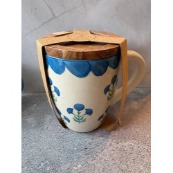 Juego de tazas y posavasos para el hogar taza de té de café floral azul y verde nuevo con etiquetas