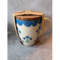 Juego de tazas y posavasos para el hogar taza de té de café floral azul y verde nuevo con etiquetas