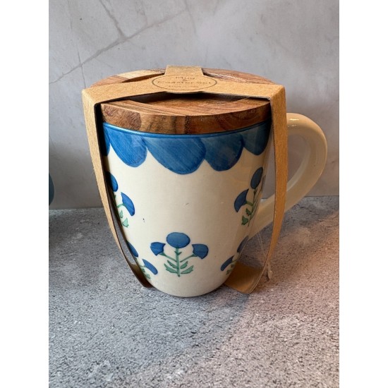 Juego de tazas y posavasos para el hogar taza de té de café floral azul y verde nuevo con etiquetas
