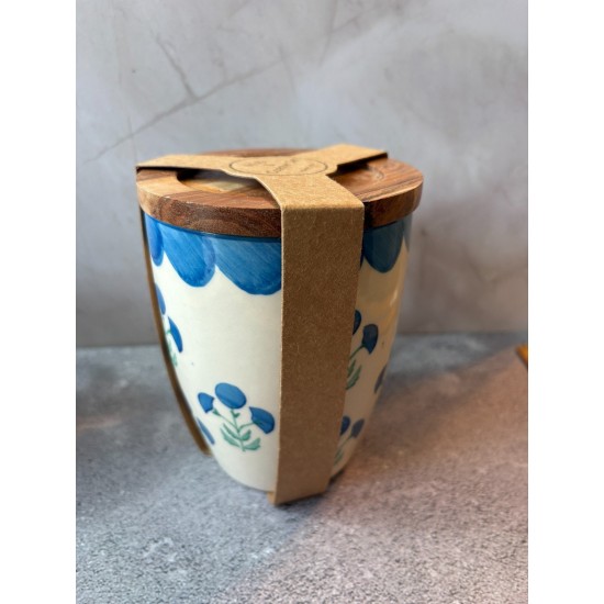 Juego de tazas y posavasos para el hogar taza de té de café floral azul y verde nuevo con etiquetas