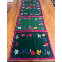 Juego de 4 manteles individuales de algodón de lana bordados con apliques de hojas de otoño Sonoma Home Goods