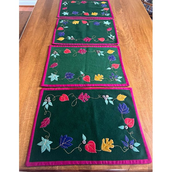 Juego de 4 manteles individuales de algodón de lana bordados con apliques de hojas de otoño Sonoma Home Goods