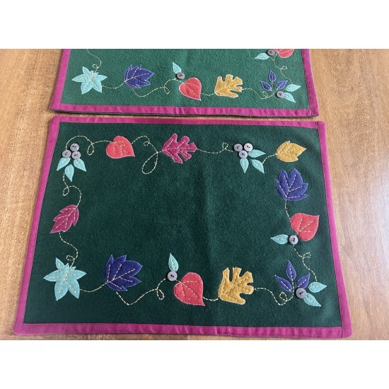 Juego de 4 manteles individuales de algodón de lana bordados con apliques de hojas de otoño Sonoma Home Goods
