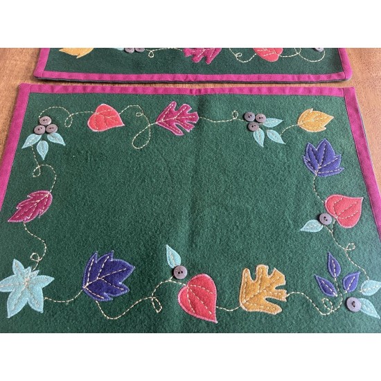 Juego de 4 manteles individuales de algodón de lana bordados con apliques de hojas de otoño Sonoma Home Goods